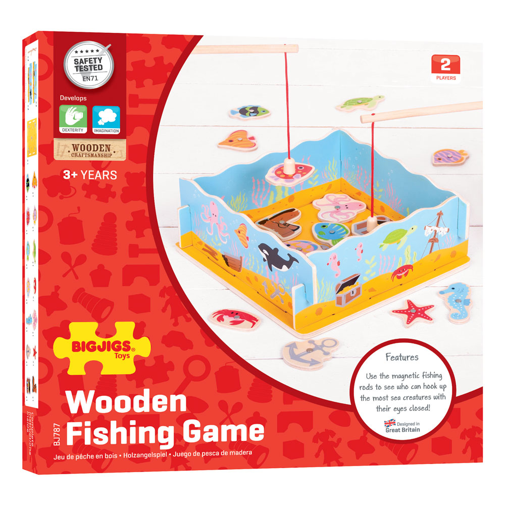 The Wooden Toy Factory - Magnetic Fishing Game - (*BONUS*: Includes Storage  Bag For Fish And Rods) - Educational Toddler Activity Toy for 1 2 3 4 Year
